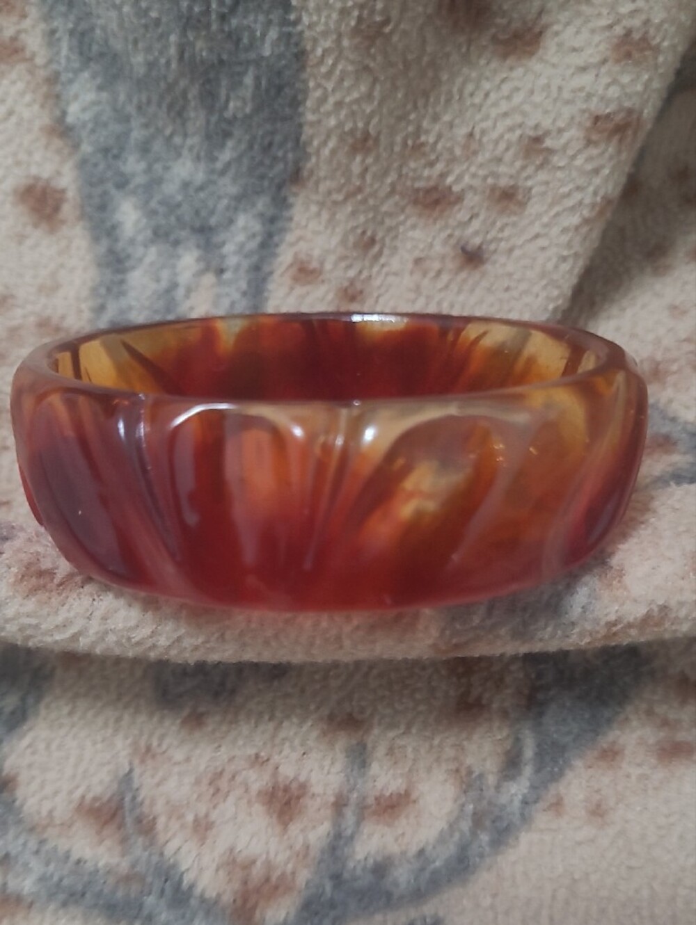 Carved Resin Bangle Bracelet in Amber Tones